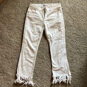 Zara White Frayed Bottom Skinny Jeans